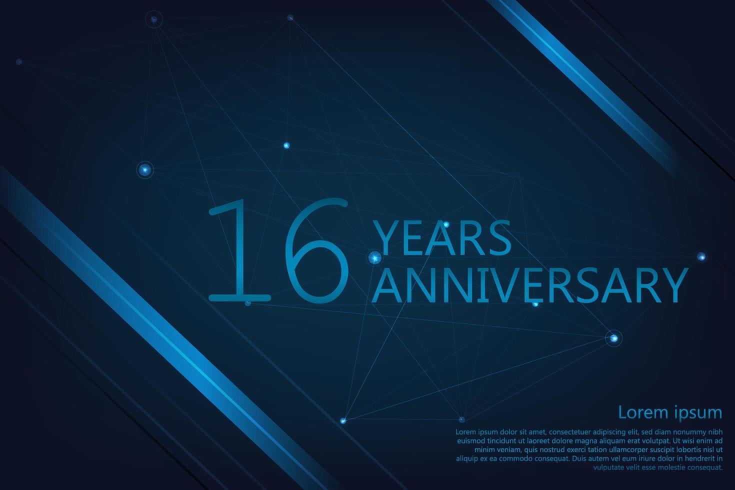 16 Years Anniversary. Geometric Anniversary greeting banner. Poster template for Celebrating 3th anniversary event party. Vector illustration