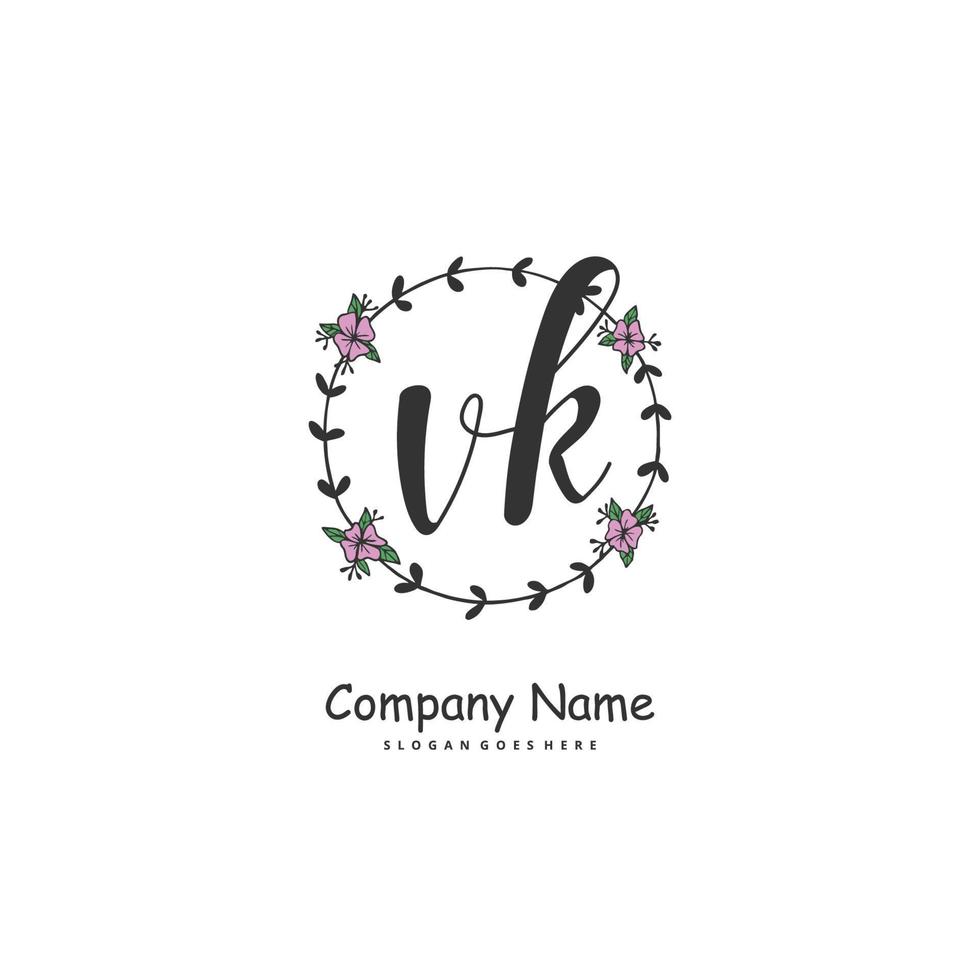 vk escritura inicial a mano y diseño de logotipo de firma con círculo. hermoso diseño de logotipo escrito a mano para moda, equipo, boda, logotipo de lujo. vector