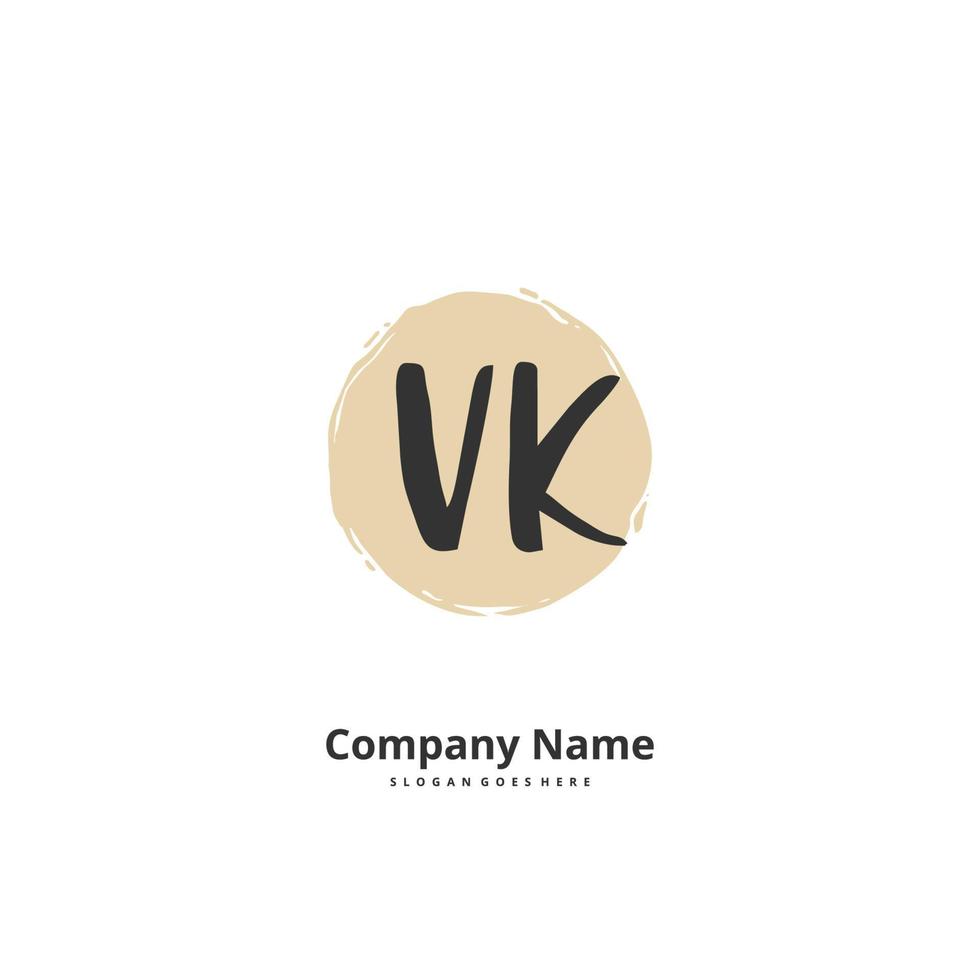 VK Initial handwriting and signature logo design with circle. Beautiful design handwritten logo for fashion, team, wedding, luxury logo. vector