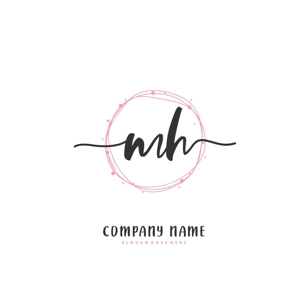 MH Initial handwriting and signature logo design with circle. Beautiful design handwritten logo for fashion, team, wedding, luxury logo. vector