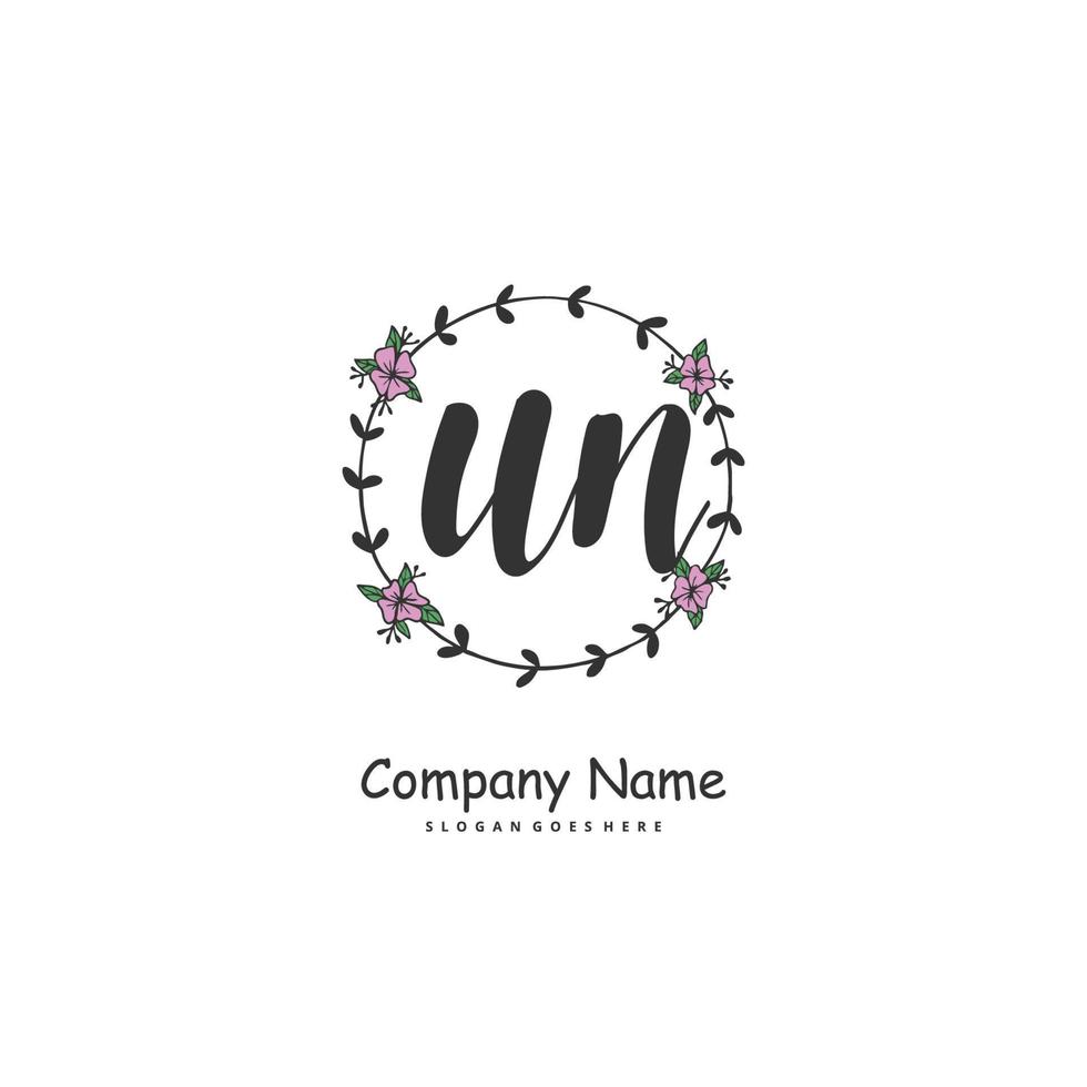 UN Initial handwriting and signature logo design with circle. Beautiful design handwritten logo for fashion, team, wedding, luxury logo. vector