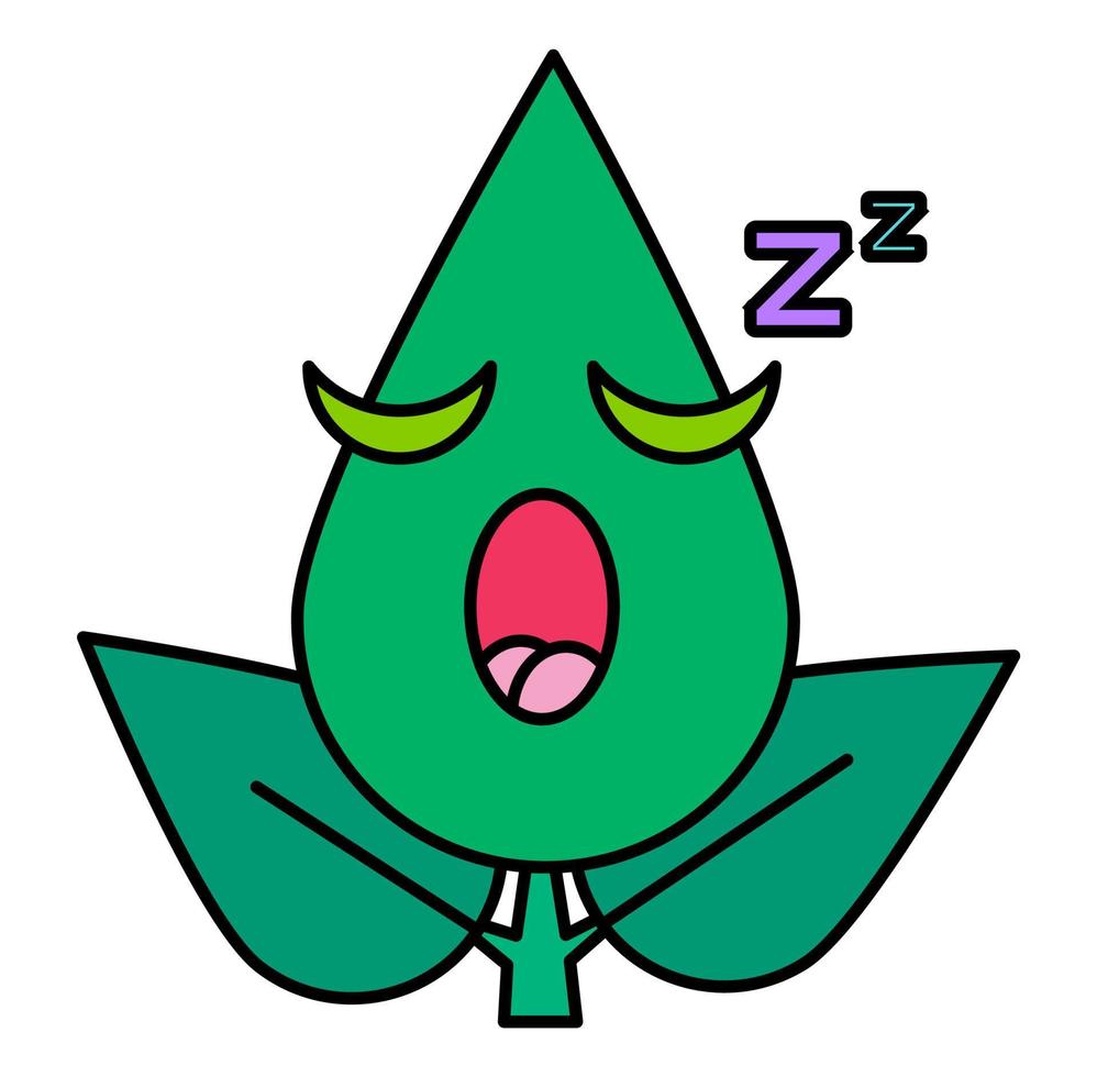 Green leaf drowsy emoticon thin line icon vector