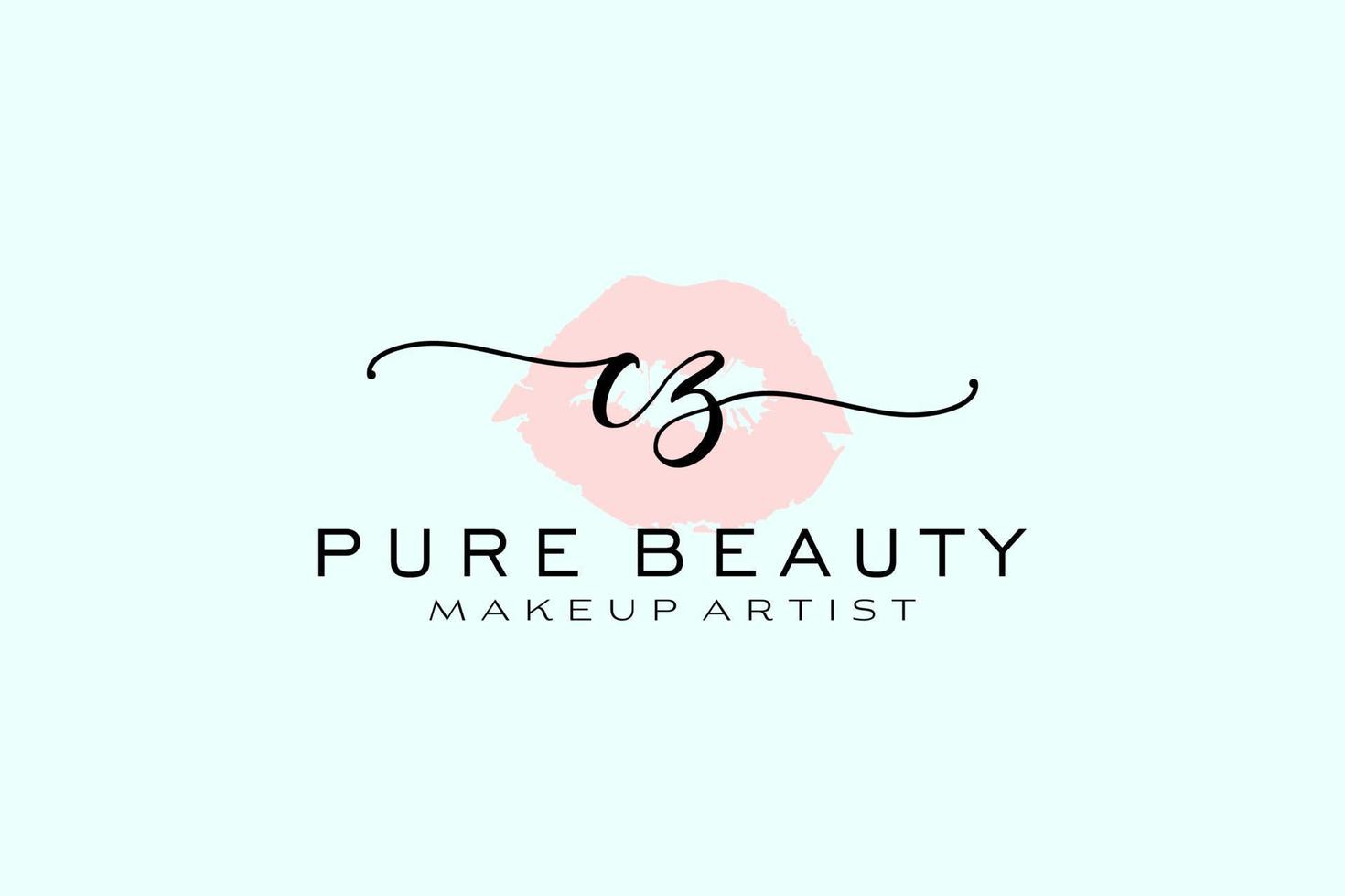 Initial CZ Watercolor Lips Premade Logo Design, Logo for Makeup Artist Business Branding, Blush Beauty Boutique Logo Design, Calligraphy Logo with creative template. vector