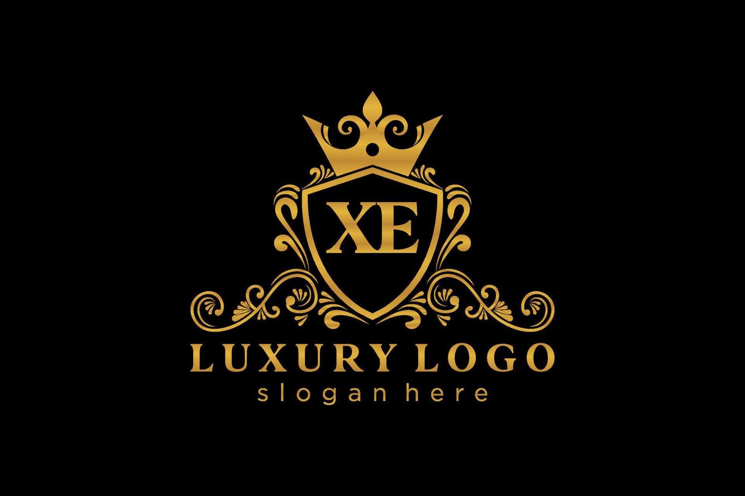 plantilla de logotipo de lujo real de letra xe inicial en arte vectorial para restaurante, realeza, boutique, cafetería, hotel, heráldica, joyería, moda y otras ilustraciones vectoriales. vector