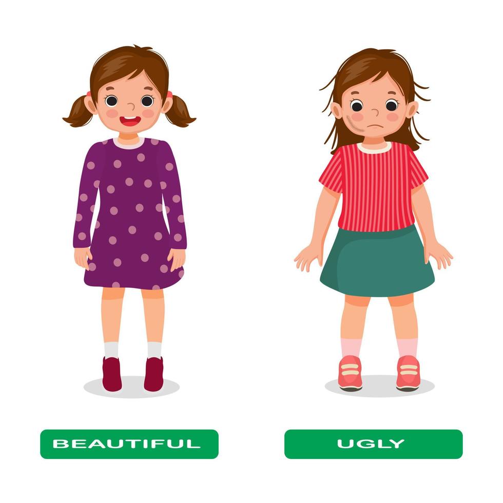 Opposite adjective antonym words beautiful and ugly illustration of