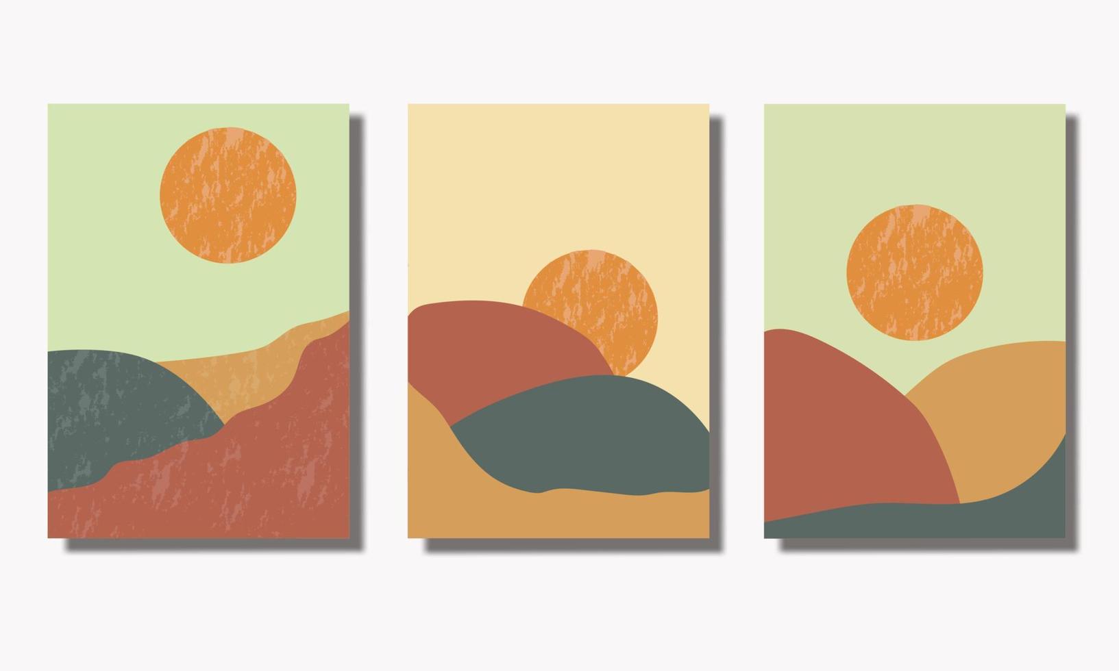 Mid century modern minimalist art  mountain and moon vector