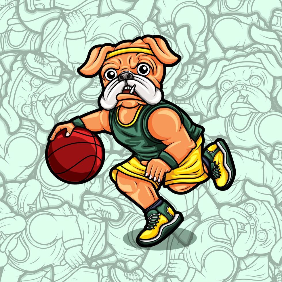 Cute pug dog playing basketball illustration vector