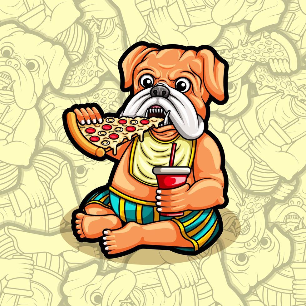 Cute pug dog eating pizza illustration vector