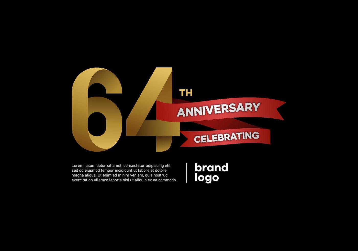 64 year anniversary logo in gold and red on black background vector