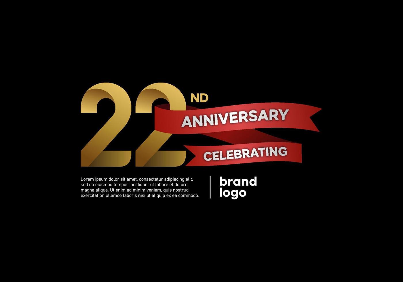 22 year anniversary logo in gold and red on black background vector