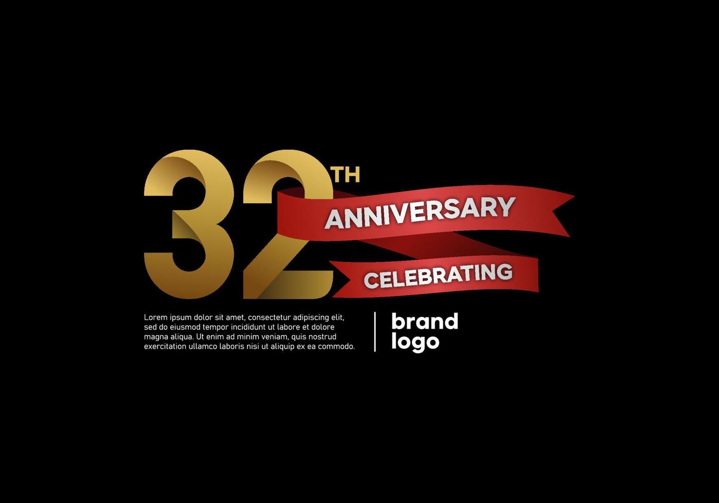 32 year anniversary logo in gold and red on black background vector