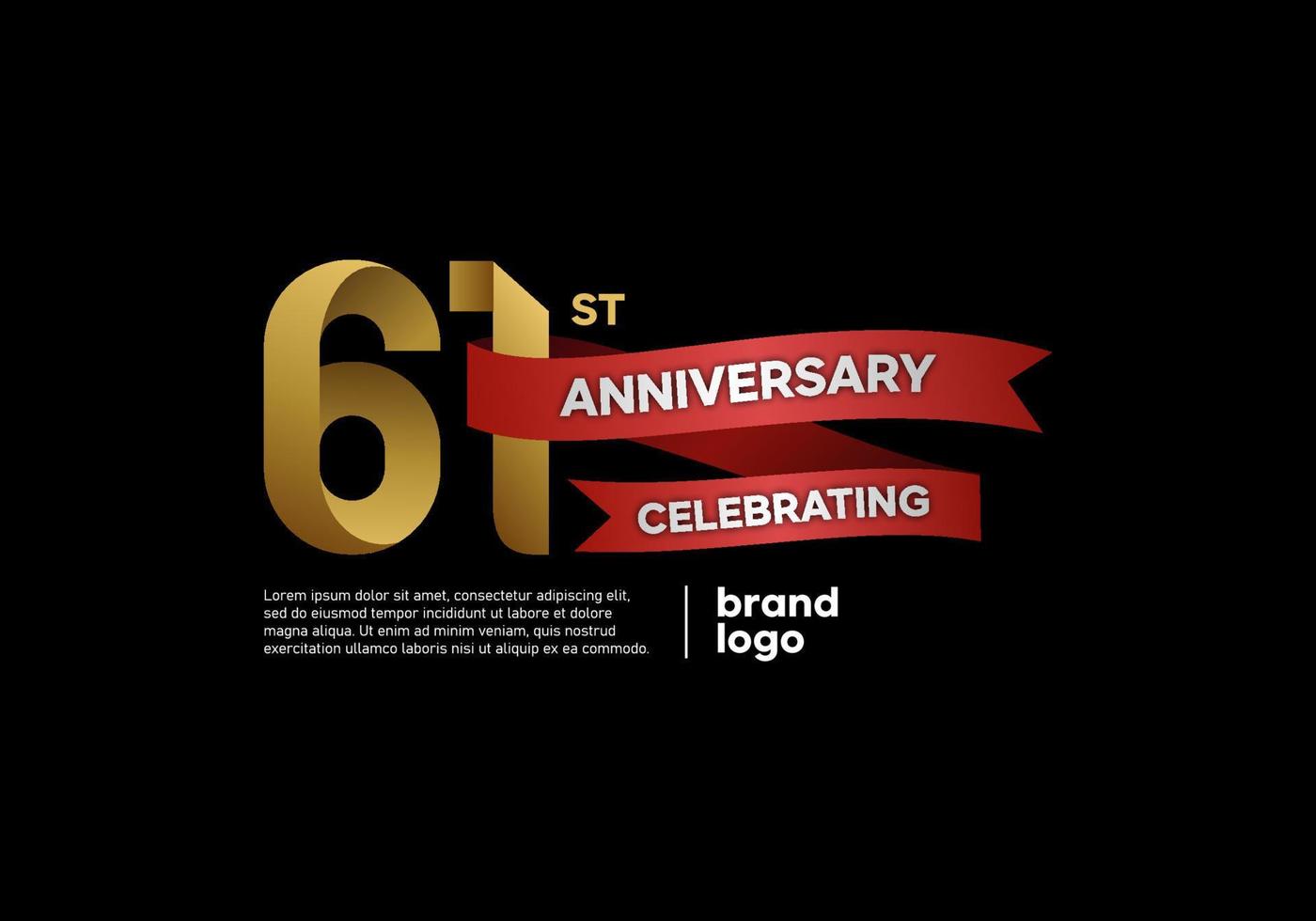 61 year anniversary logo in gold and red on black background vector