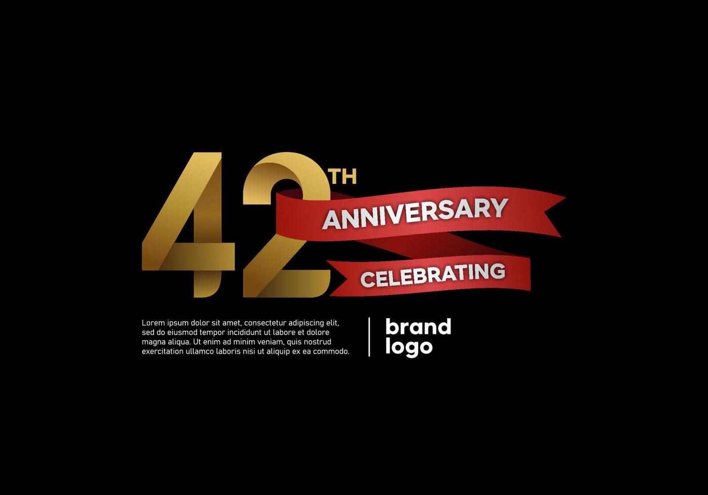 logotipo de aniversario de 42 años en oro y rojo sobre fondo negro vector