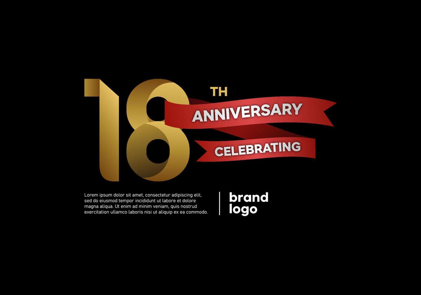 18 year anniversary logo in gold and red on black background vector