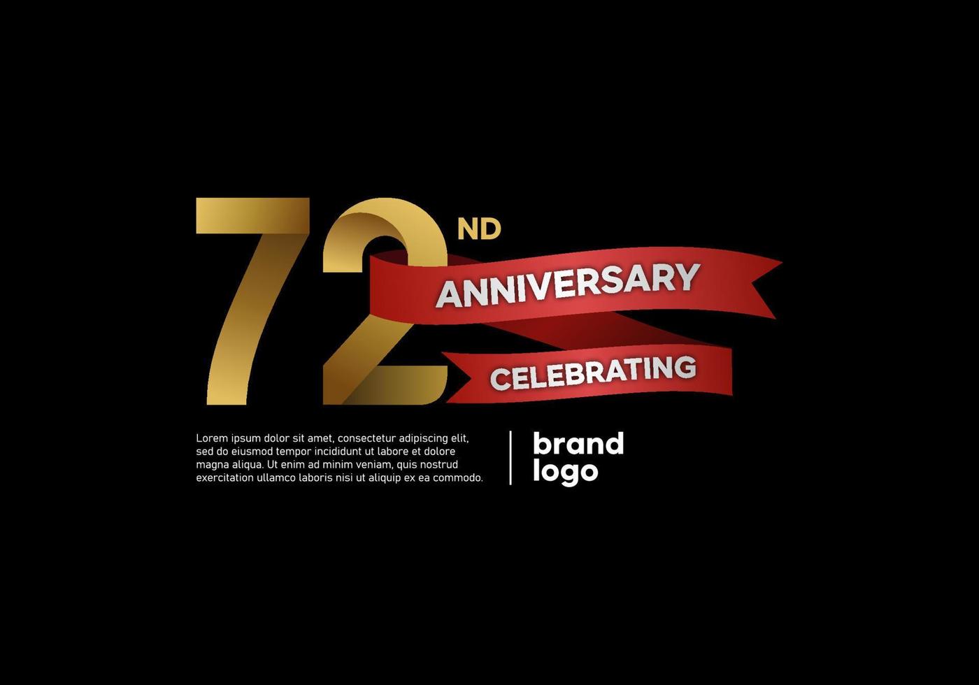 72 year anniversary logo in gold and red on black background vector