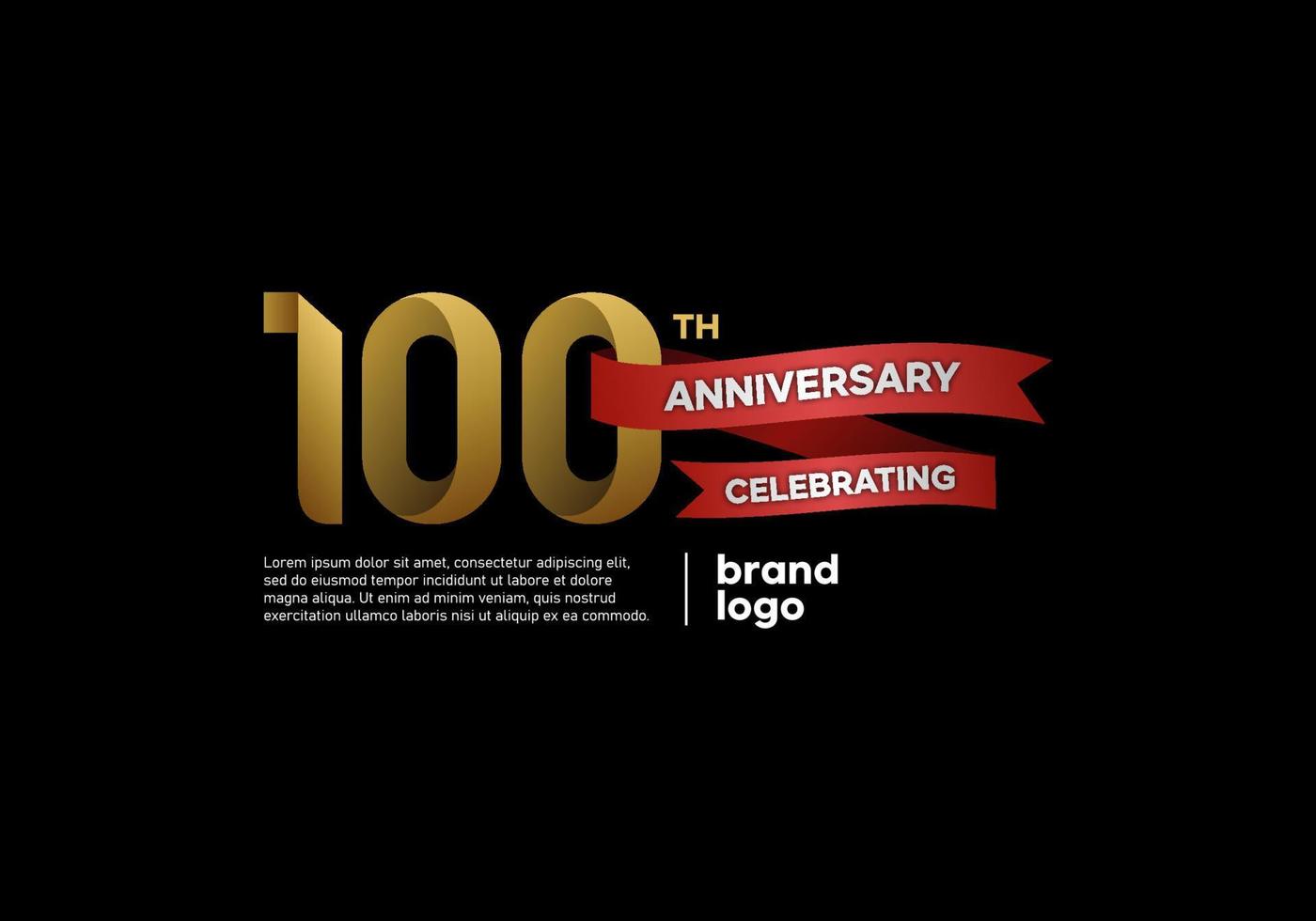 100 year anniversary logo in gold and red on black background vector