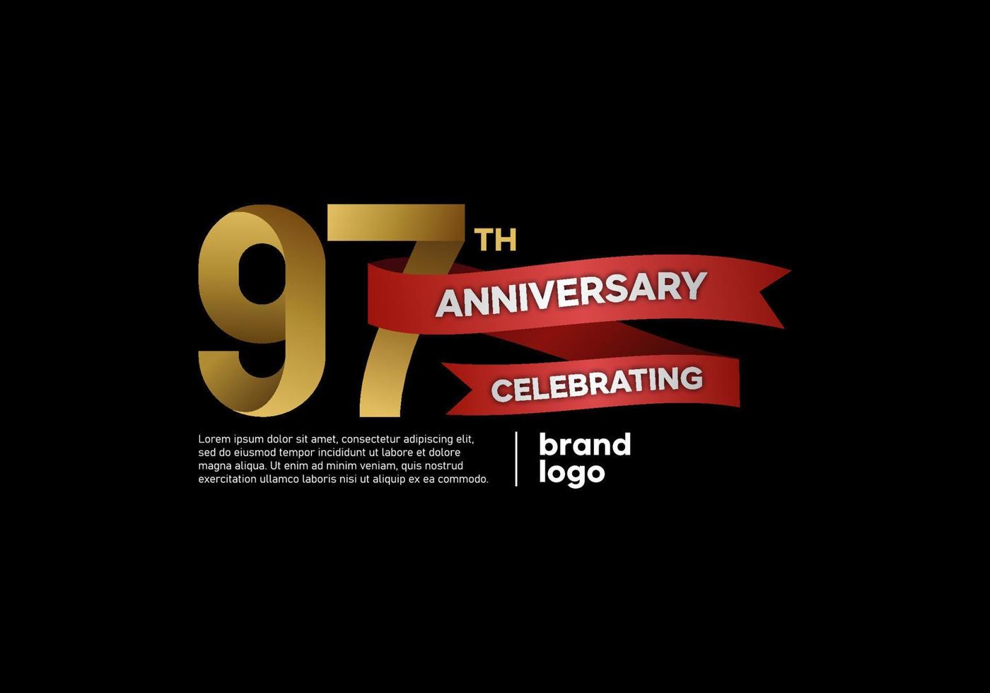 97 year anniversary logo in gold and red on black background vector