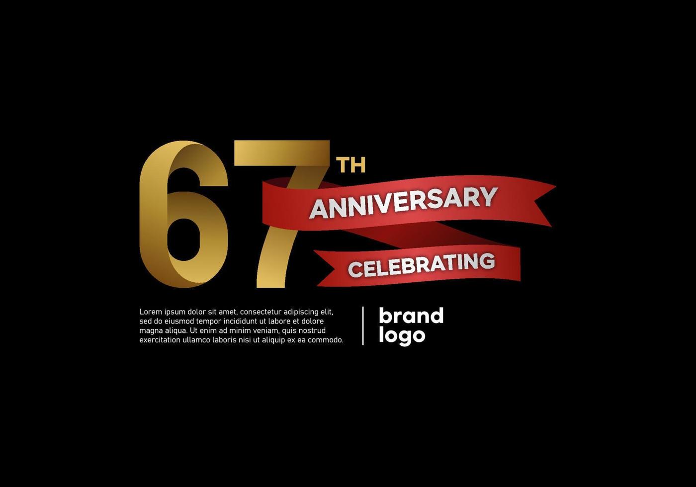 67 year anniversary logo in gold and red on black background vector