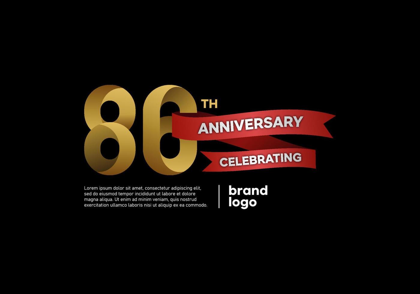 86 year anniversary logo in gold and red on black background vector