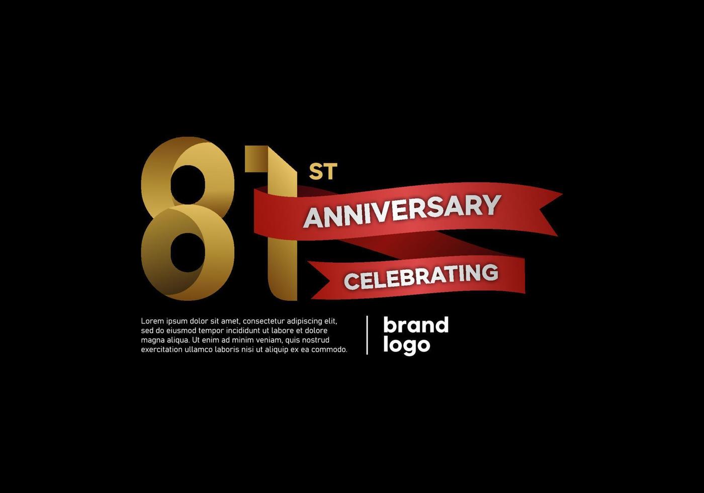 81 year anniversary logo in gold and red on black background vector