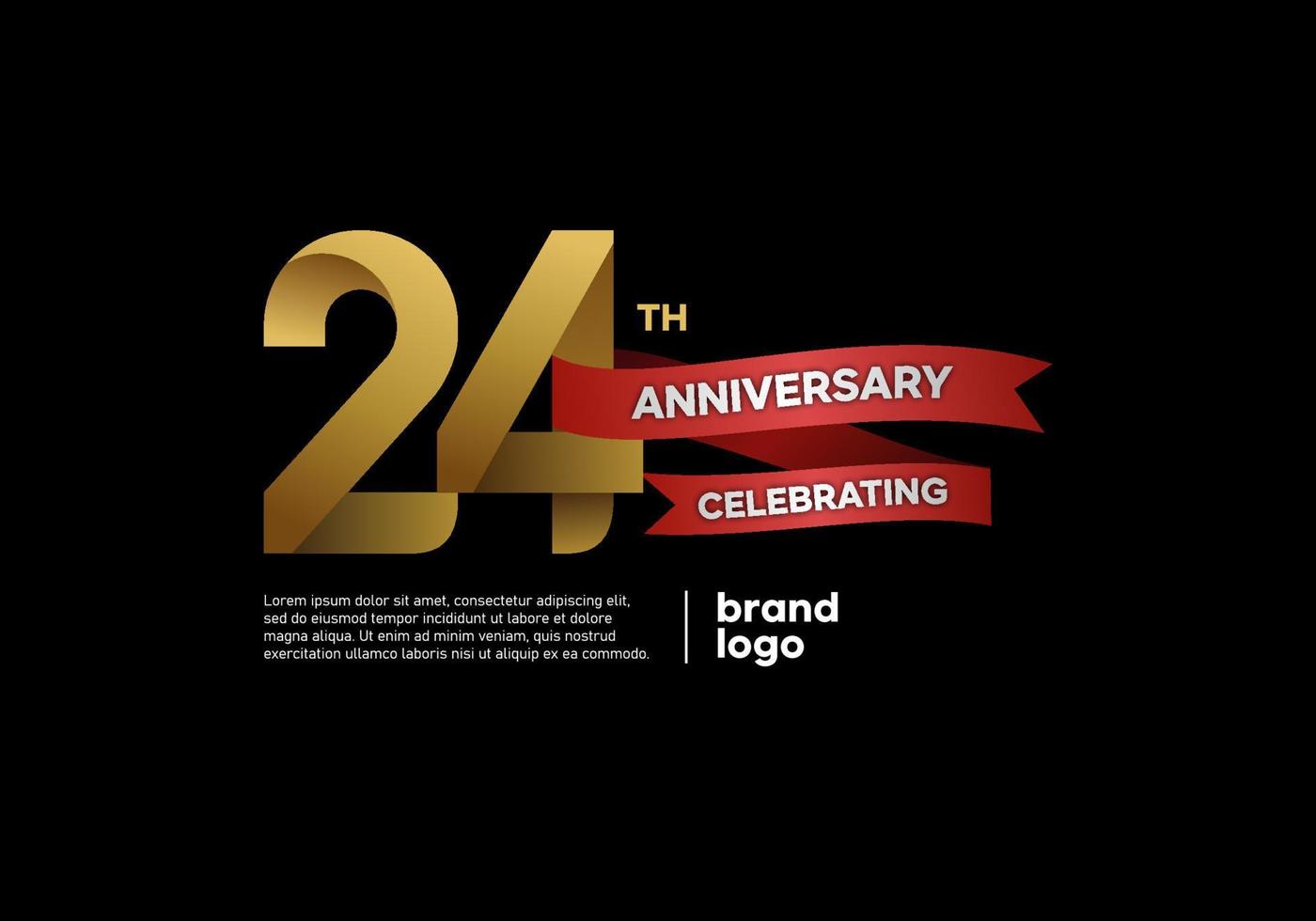 24 year anniversary logo in gold and red on black background vector