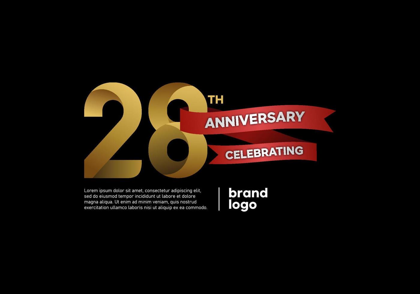 28 year anniversary logo in gold and red on black background vector