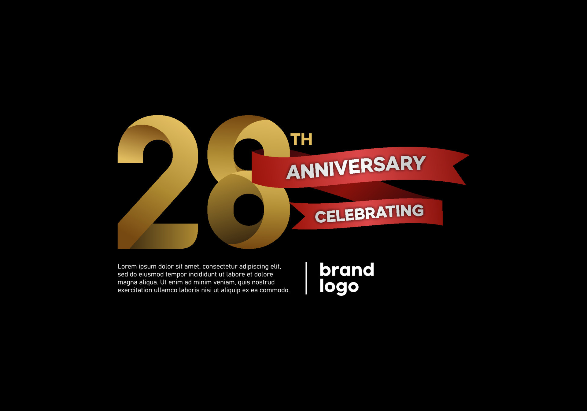 28 year anniversary logo in gold and red on black background 13020682