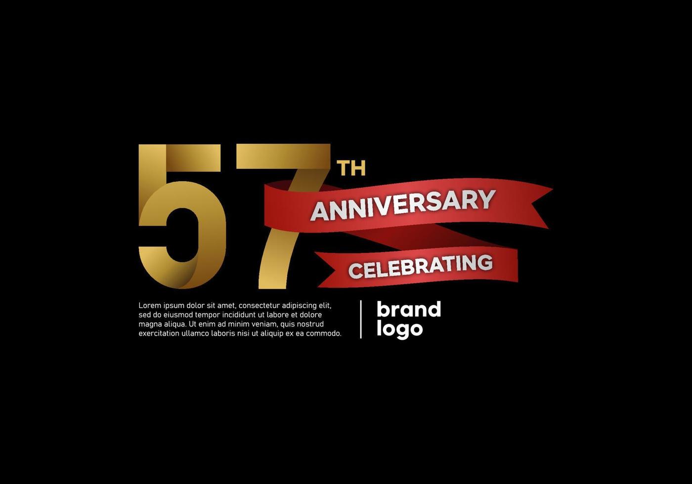 57 year anniversary logo in gold and red on black background vector