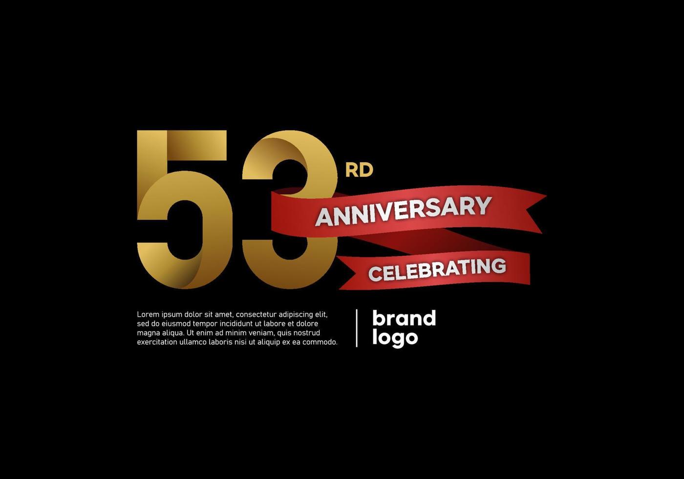 53 year anniversary logo in gold and red on black background vector