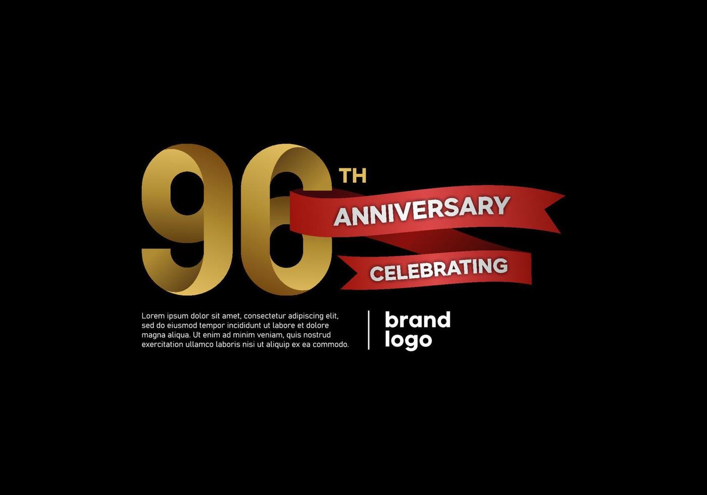 96 year anniversary logo in gold and red on black background vector