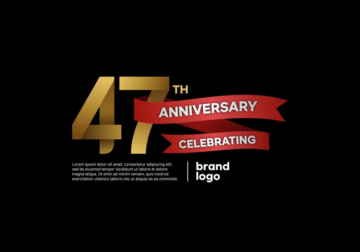 47 year anniversary logo in gold and red on black background vector