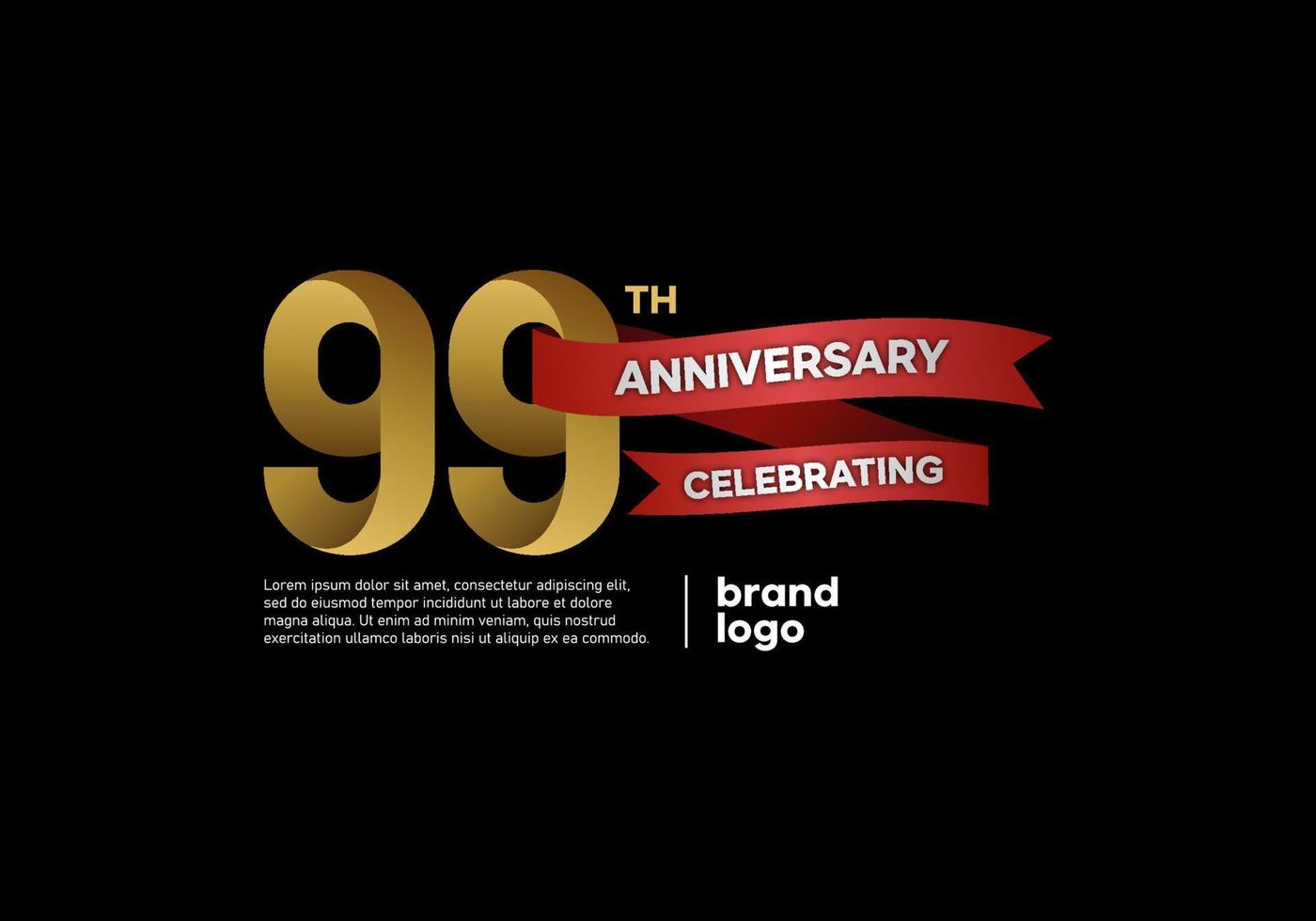 99 year anniversary logo in gold and red on black background vector