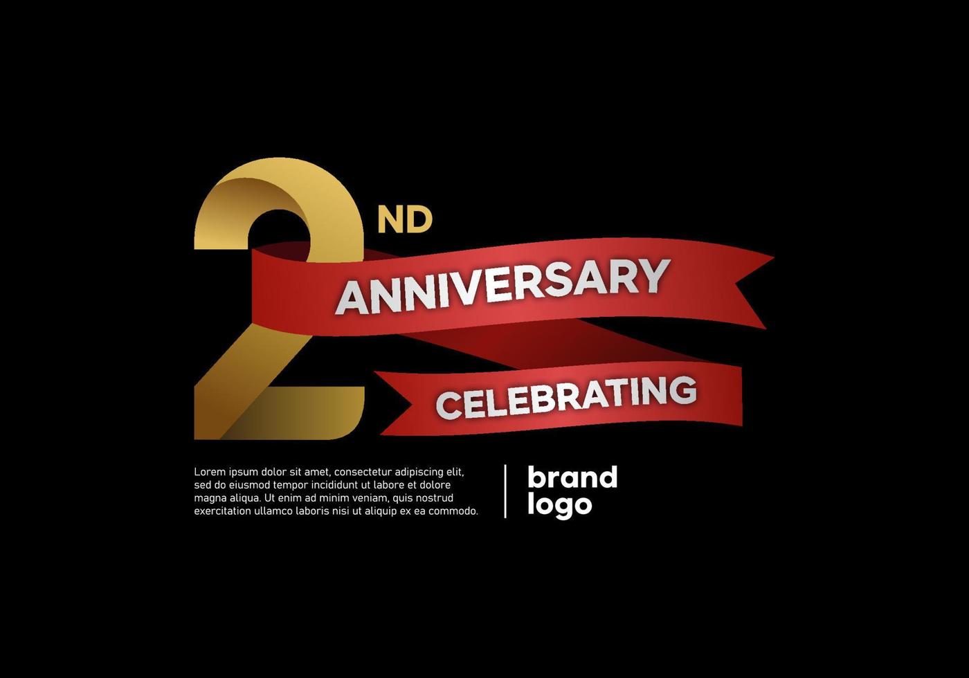 2 year anniversary logo in gold and red on black background vector