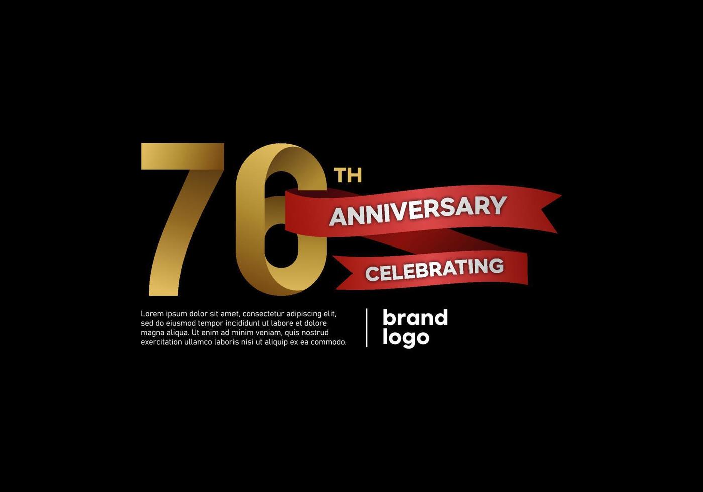 76 year anniversary logo in gold and red on black background vector