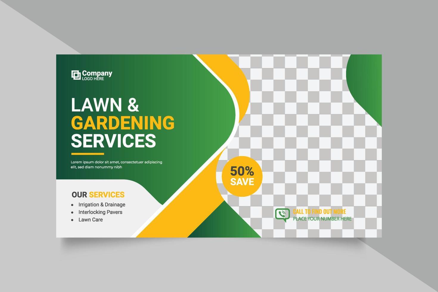 Agricultural and farming services web banner or social media post lawn gardening template design vector