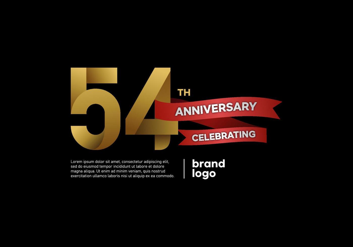54 year anniversary logo in gold and red on black background vector