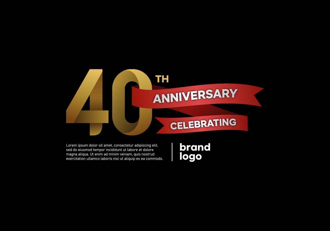 logotipo de aniversario de 40 años en oro y rojo sobre fondo negro vector