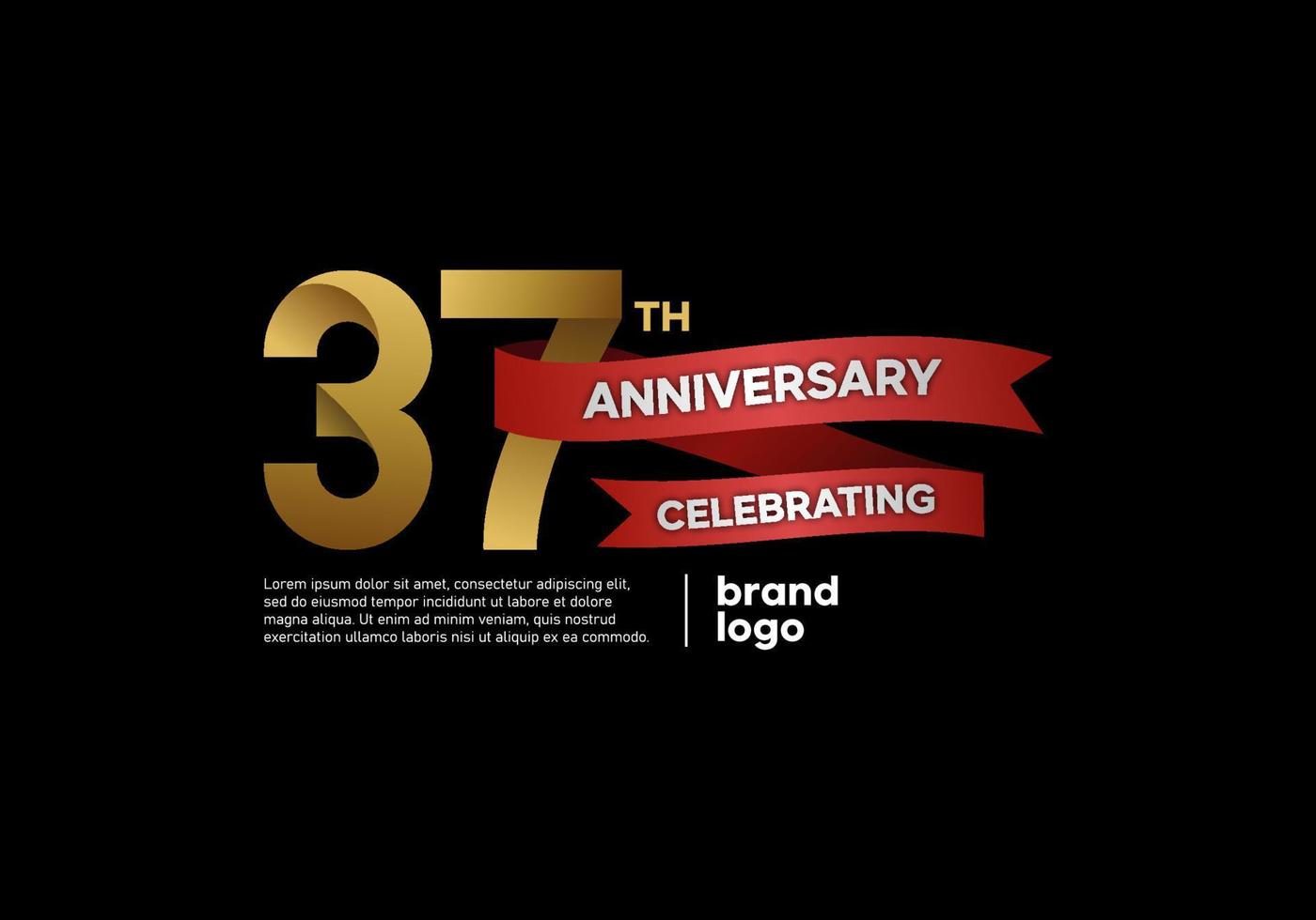 37 year anniversary logo in gold and red on black background vector