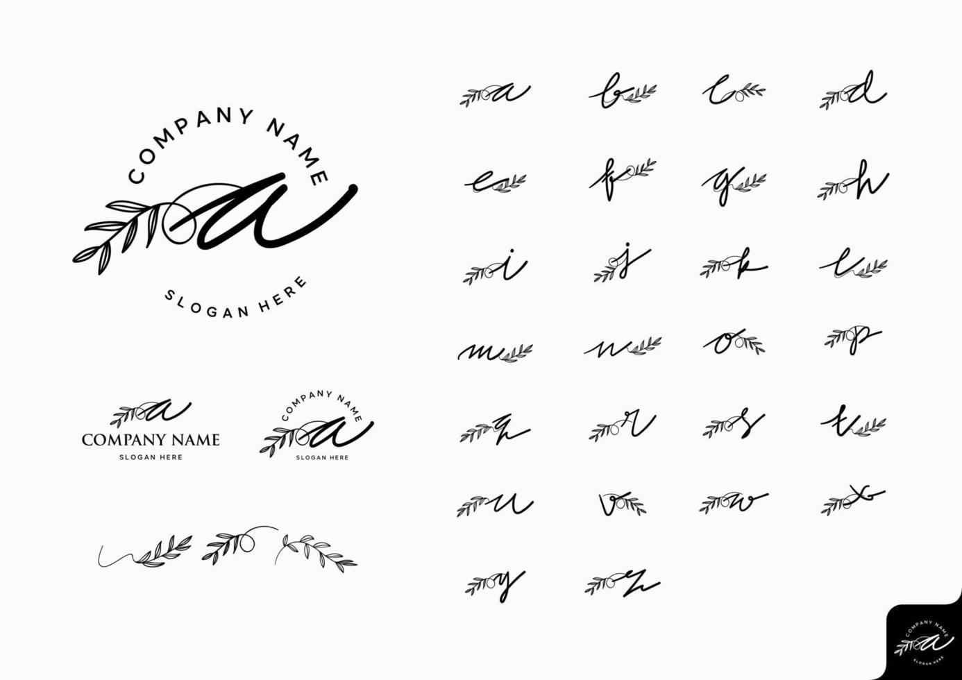 set of handwriting alphabet logotype with floral and flower element vector