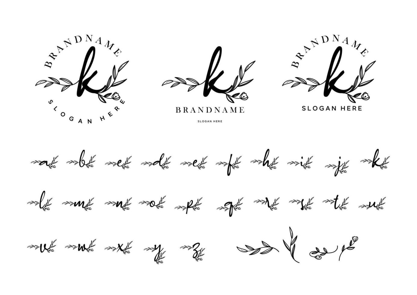 set of handwriting alphabet logotype with floral and flower element vector