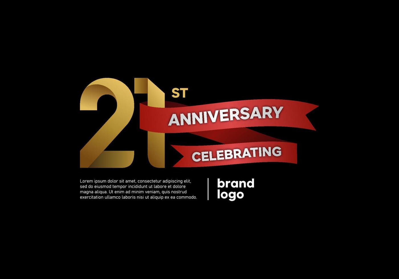 Logotipo de aniversario de 21 años en oro y rojo sobre fondo negro vector