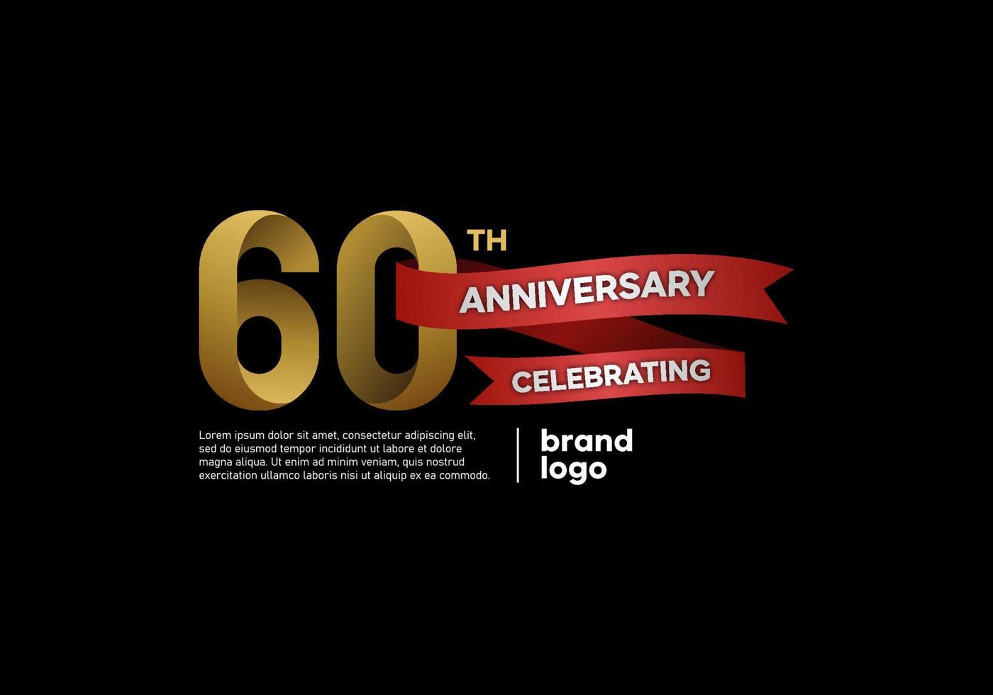 logotipo de aniversario de 60 años en oro y rojo sobre fondo negro vector
