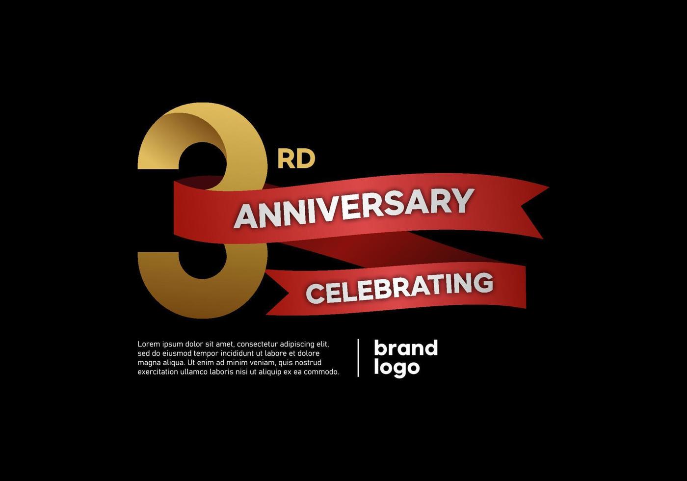 3 year anniversary logo in gold and red on black background vector