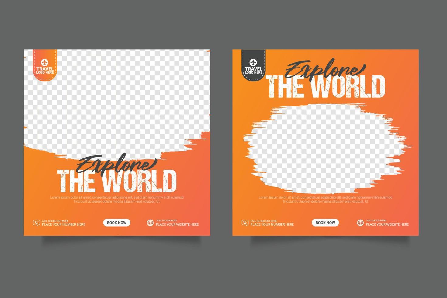 Social media post template for travel holiday tourism marketing and sale promo. tour advertising vector