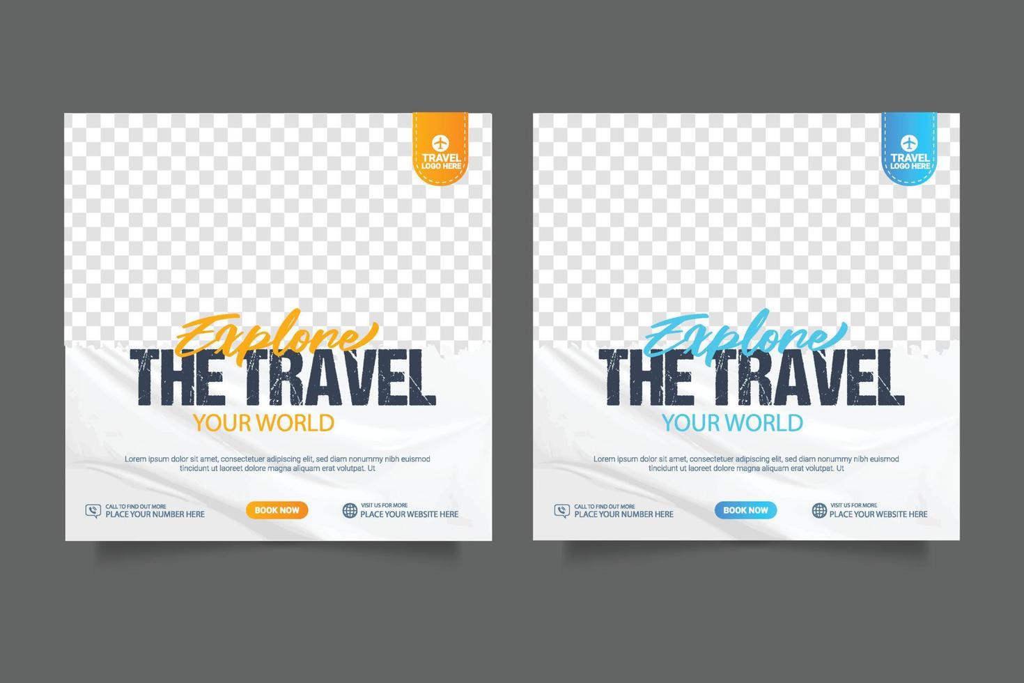 Social media post template for travel holiday tourism marketing and sale promo. tour advertising vector