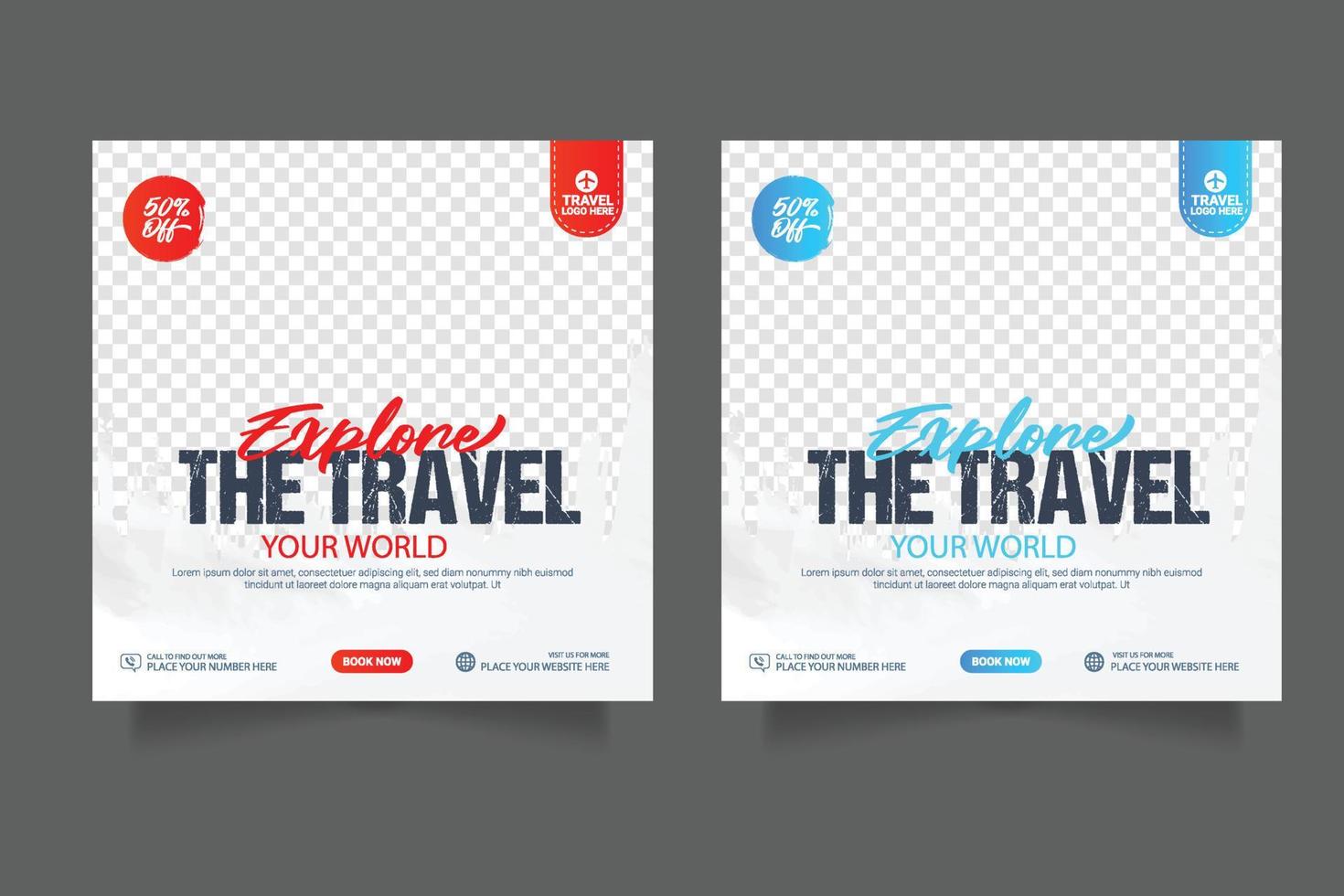 Social media post template for travel holiday tourism marketing and sale promo. tour advertising vector