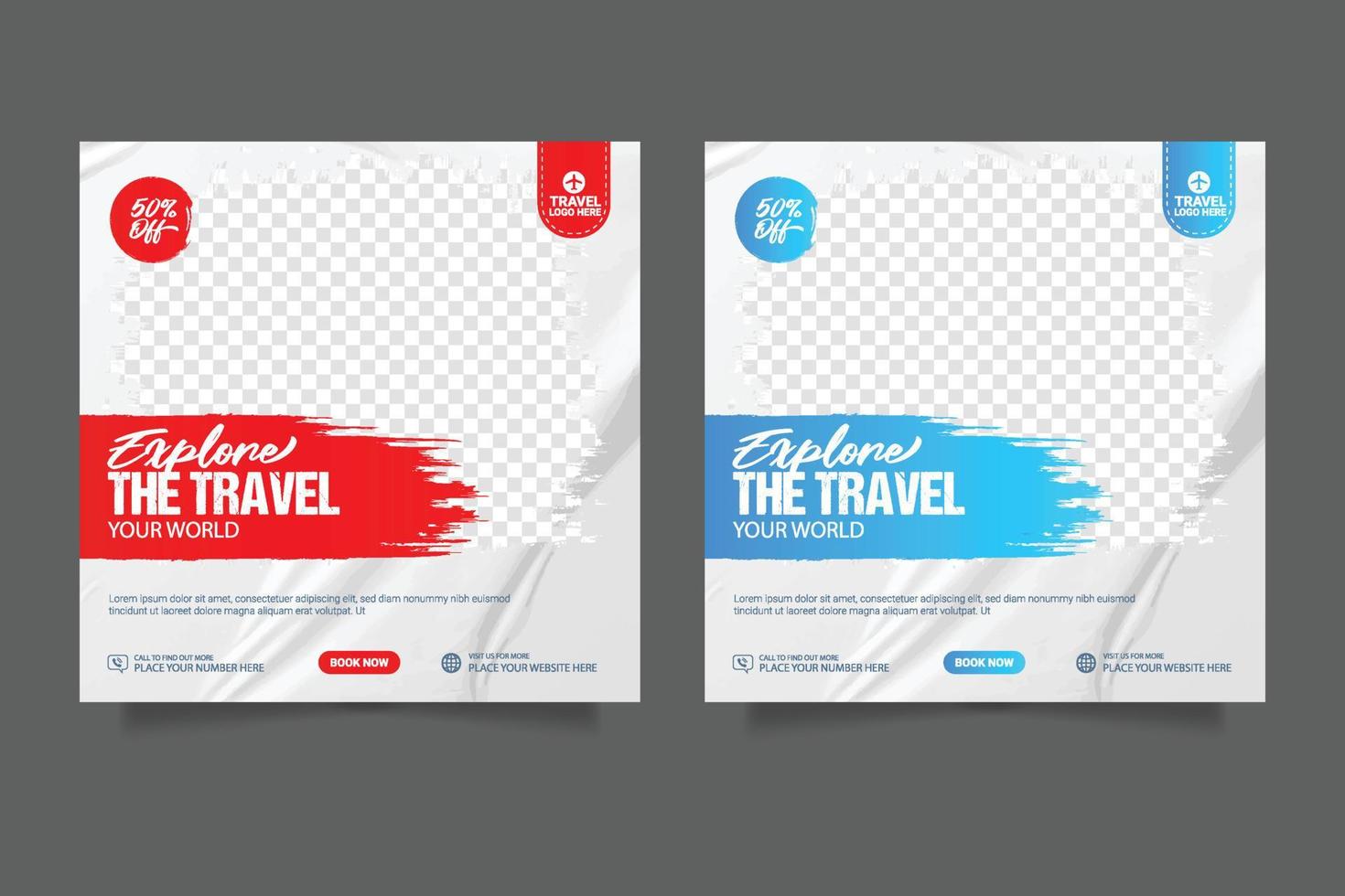 Social media post template for travel holiday tourism marketing and sale promo. tour advertising vector
