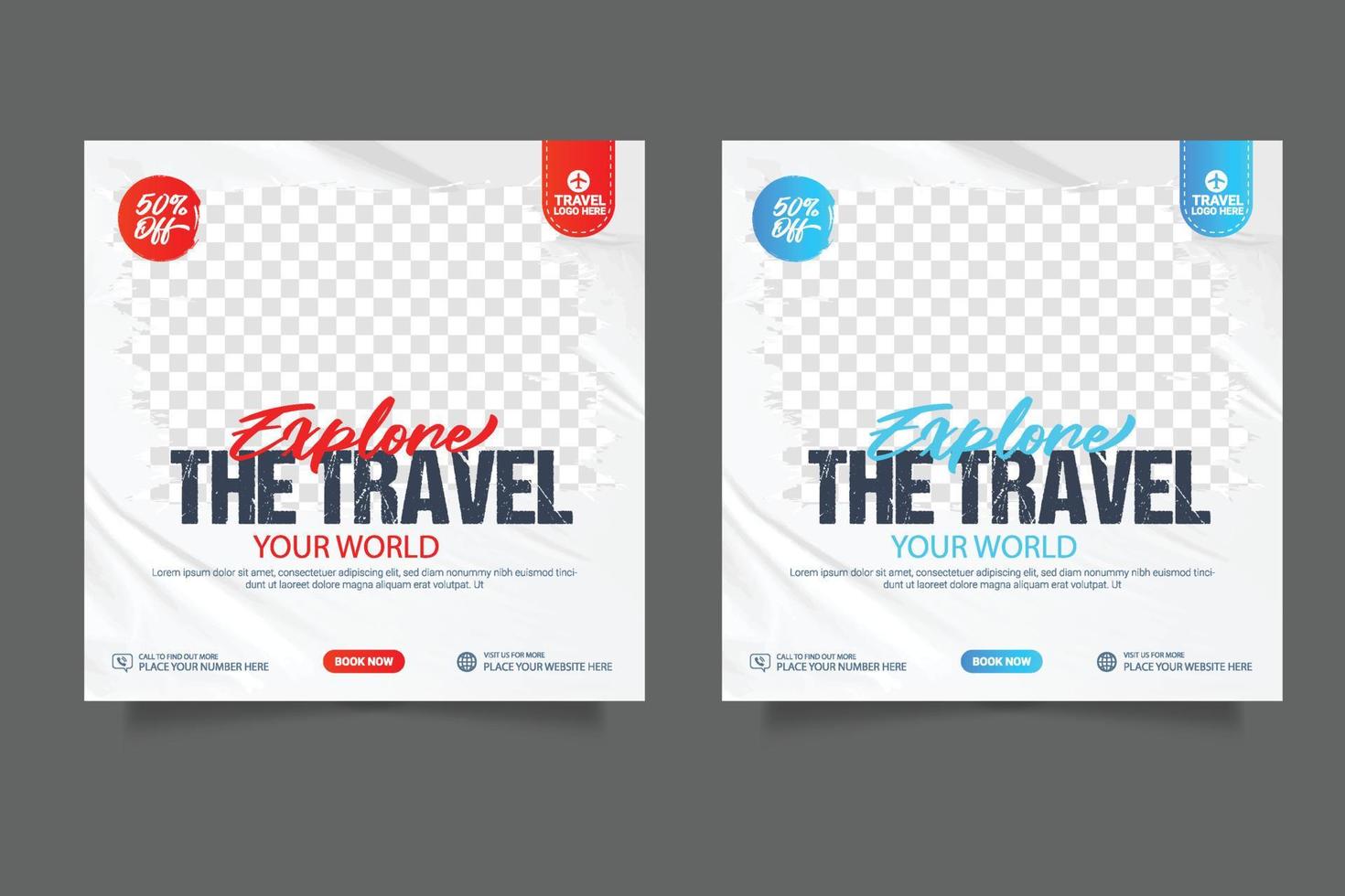 Social media post template for travel holiday tourism marketing and sale promo. tour advertising vector