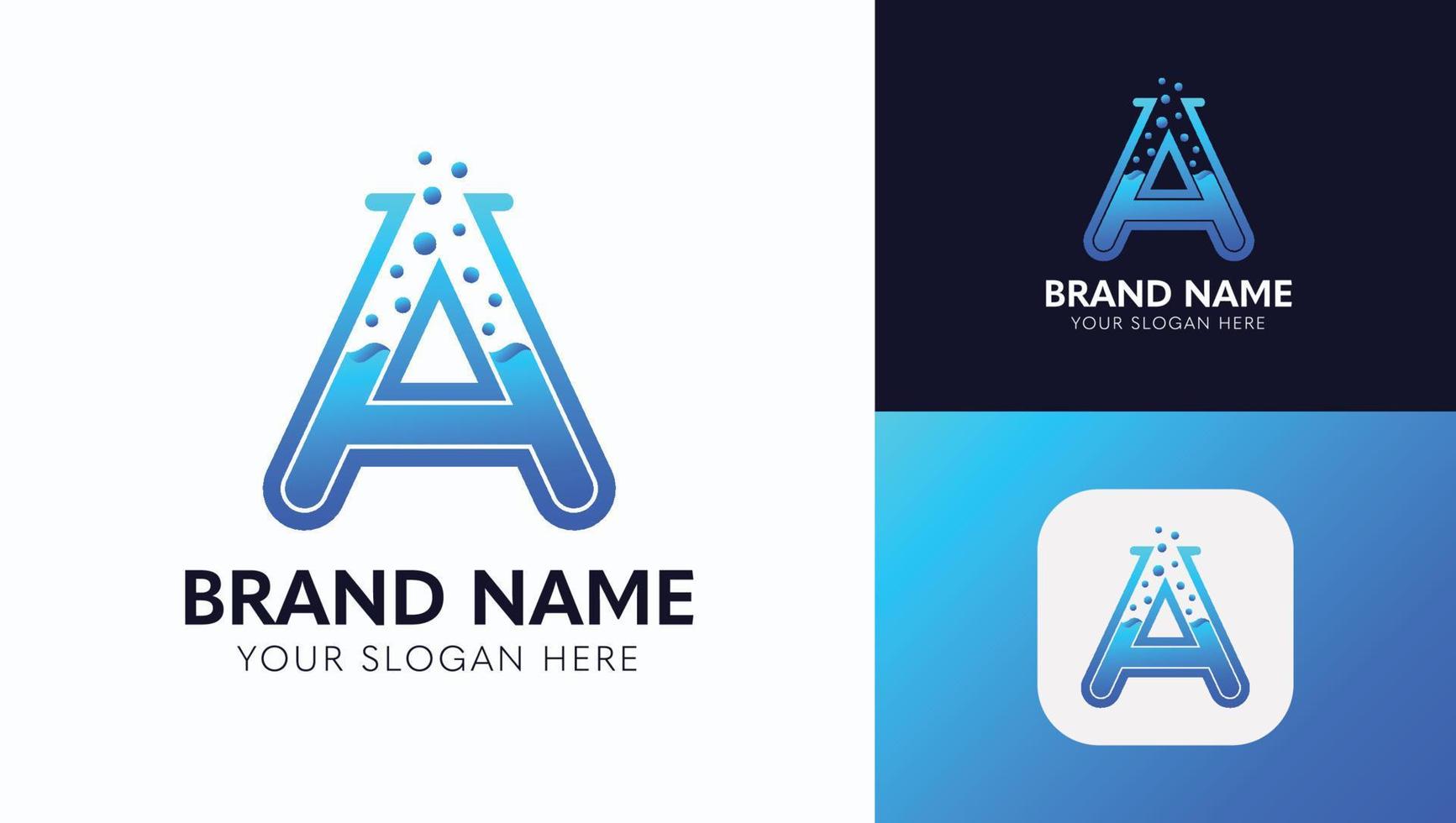 Chemistry lab letter A logo design template vector