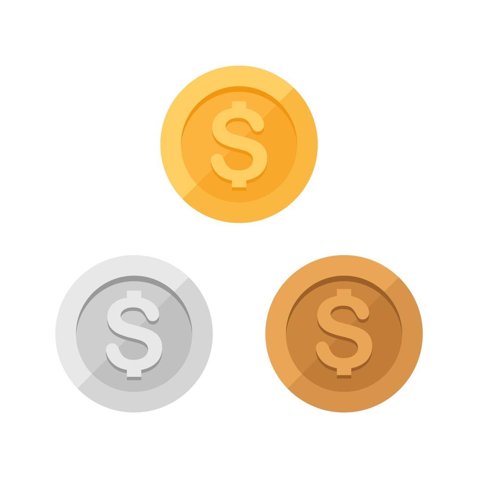 monedas planas de dibujos animados de oro y plata con símbolo de dólar, conjunto de iconos 13021021 Vector en Vecteezy